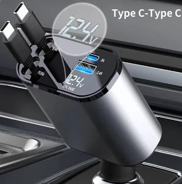 USB-C Retractable Car Charger – 120W Fast Charging 4-in-1 Laguna Cigarette Lighter Adapter